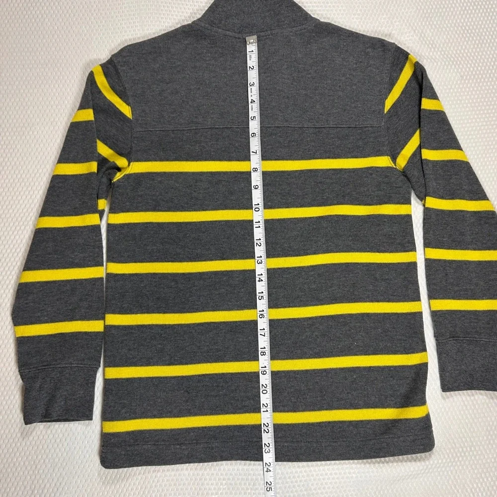 Gap Kids Quarter Zip Pullover Sweater Boys XL 12 Gray Yellow Striped Knit Preppy